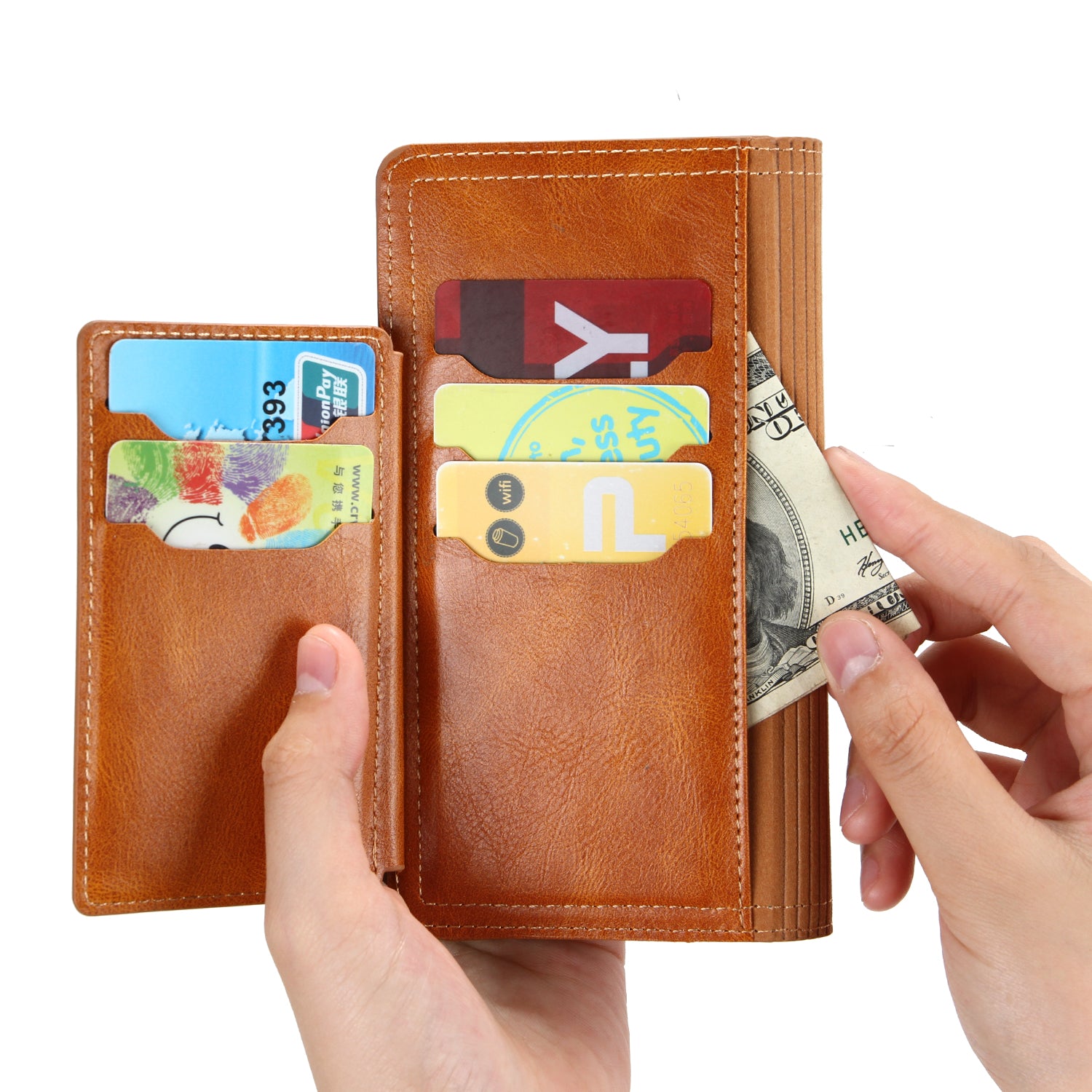 Zipper Pocket Wallet Stand Flip Leather Phone Cover Casing for Samsung Galaxy S20 Ultra - Light Brown