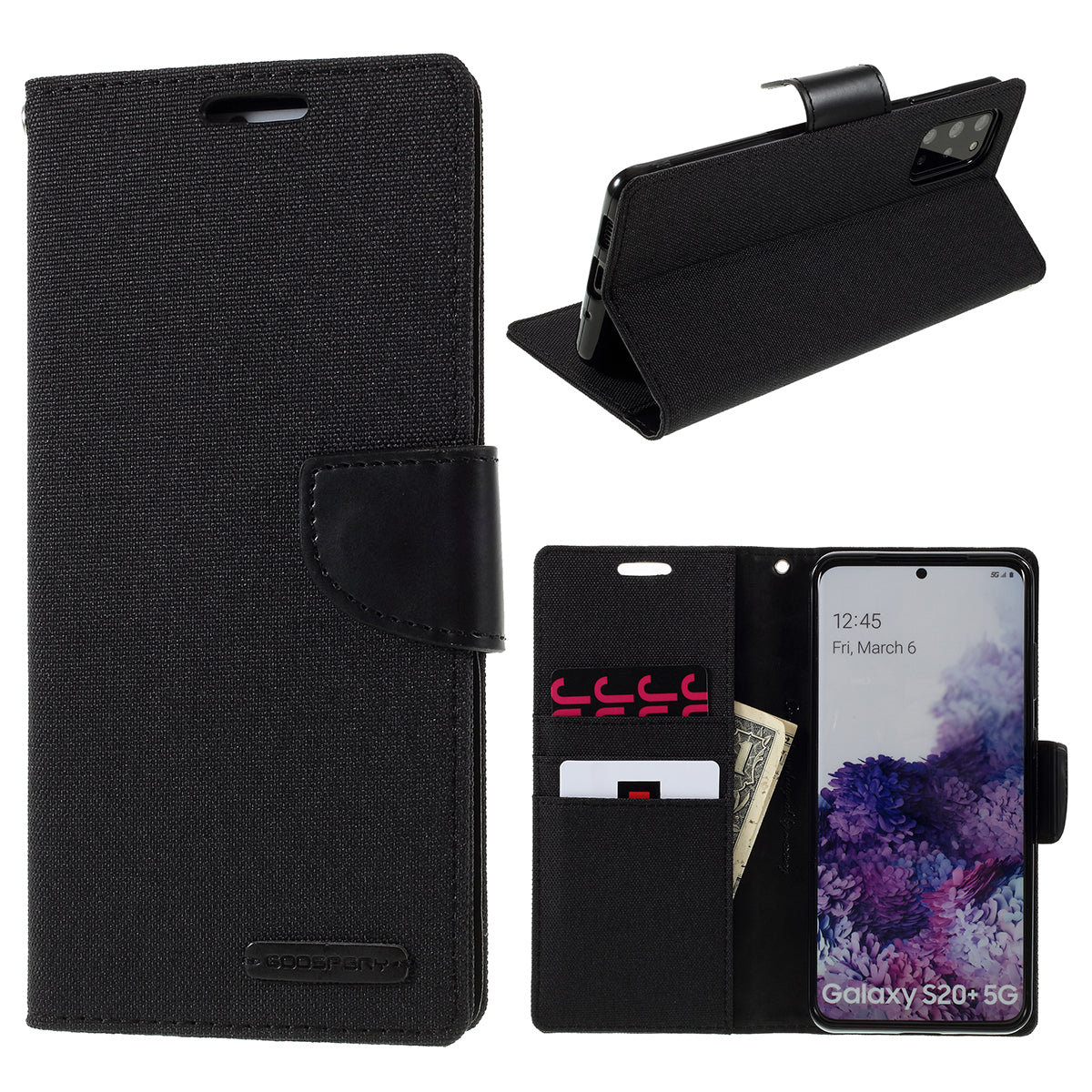 MERCURY GOOSPERY Canvas Diary Leather Cell Phone Case for Samsung Galaxy S20 Plus / S20 Plus 5G - Black