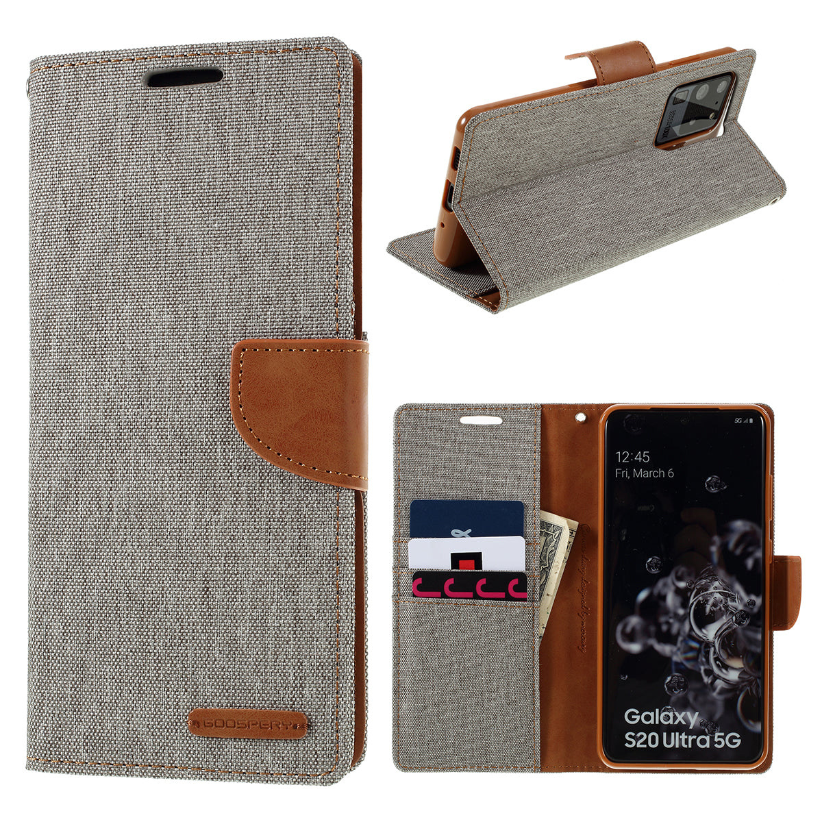 MERCURY GOOSPERY Canvas Diary Leather Wallet Case for Samsung Galaxy S20 Ultra - Grey