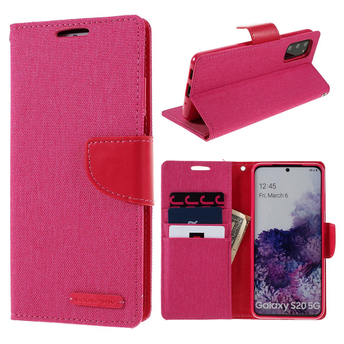 MERCURY GOOSPERY Canvas Diary Leather Cell Phone Case for Samsung Galaxy S20 4G/S20 5G - Rose