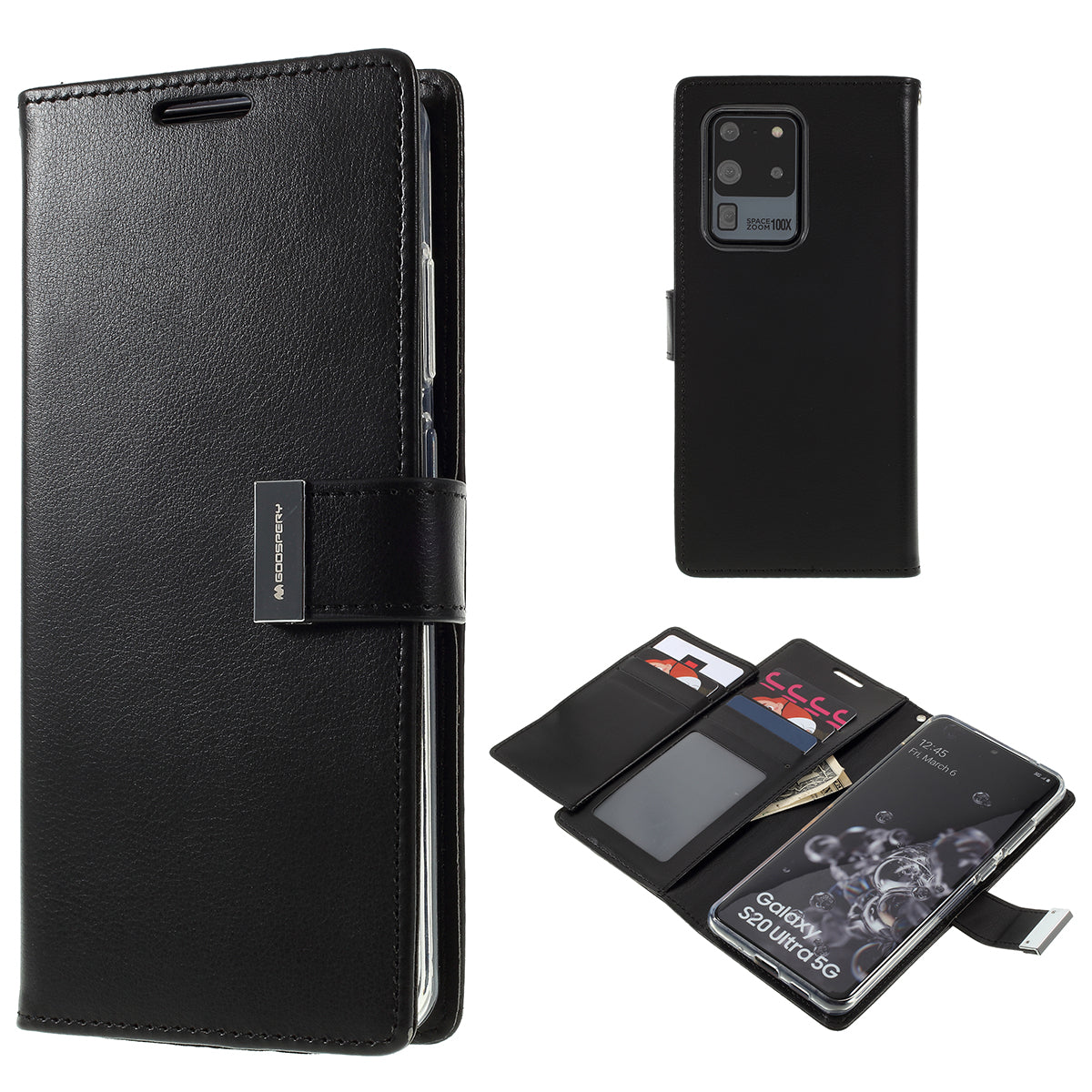 MERCURY GOOSPERY Rich Diary Leather Wallet Protection Case for Samsung Galaxy S20 Ultra - Black