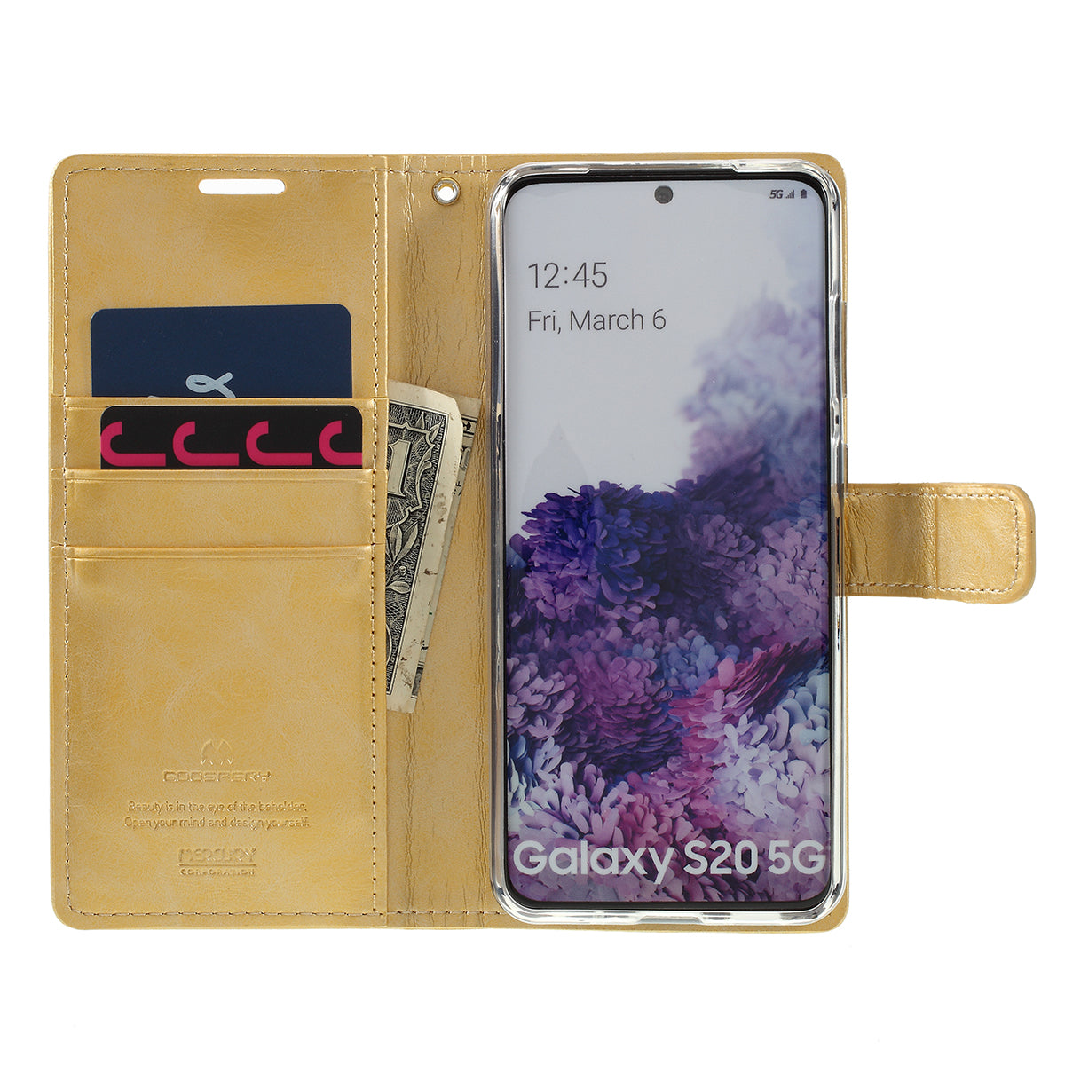 MERCURY GOOSPERY Blue Moon Wallet Leather Shell for Samsung Galaxy S20 4G/S20 5G - Gold