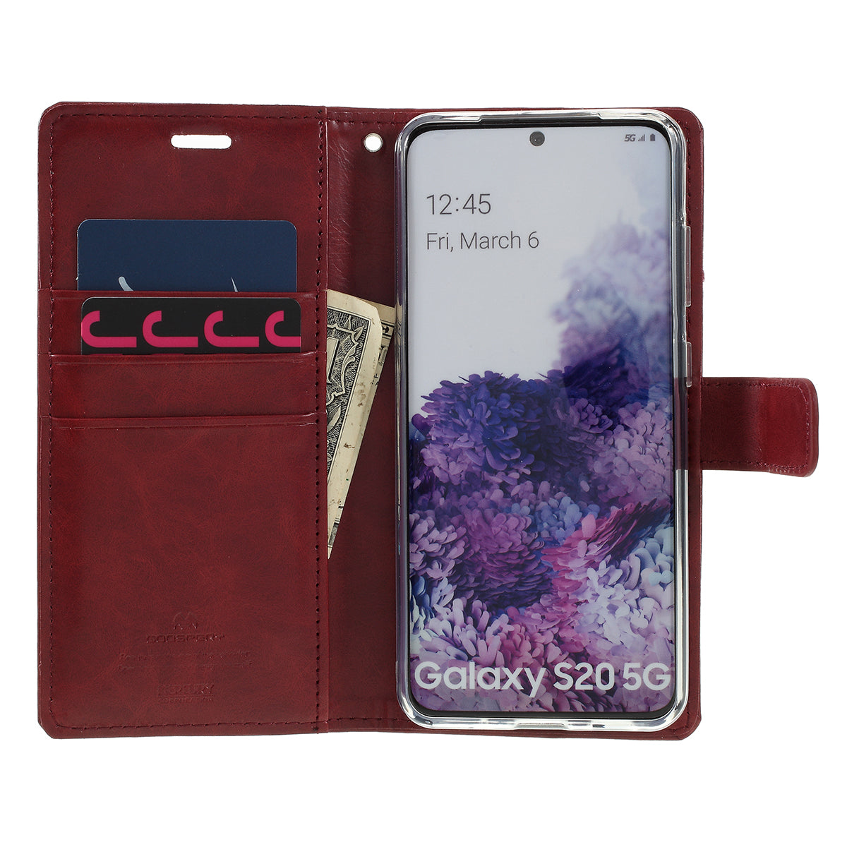 MERCURY GOOSPERY Blue Moon Wallet Leather Shell for Samsung Galaxy S20 4G/S20 5G - Wine Red