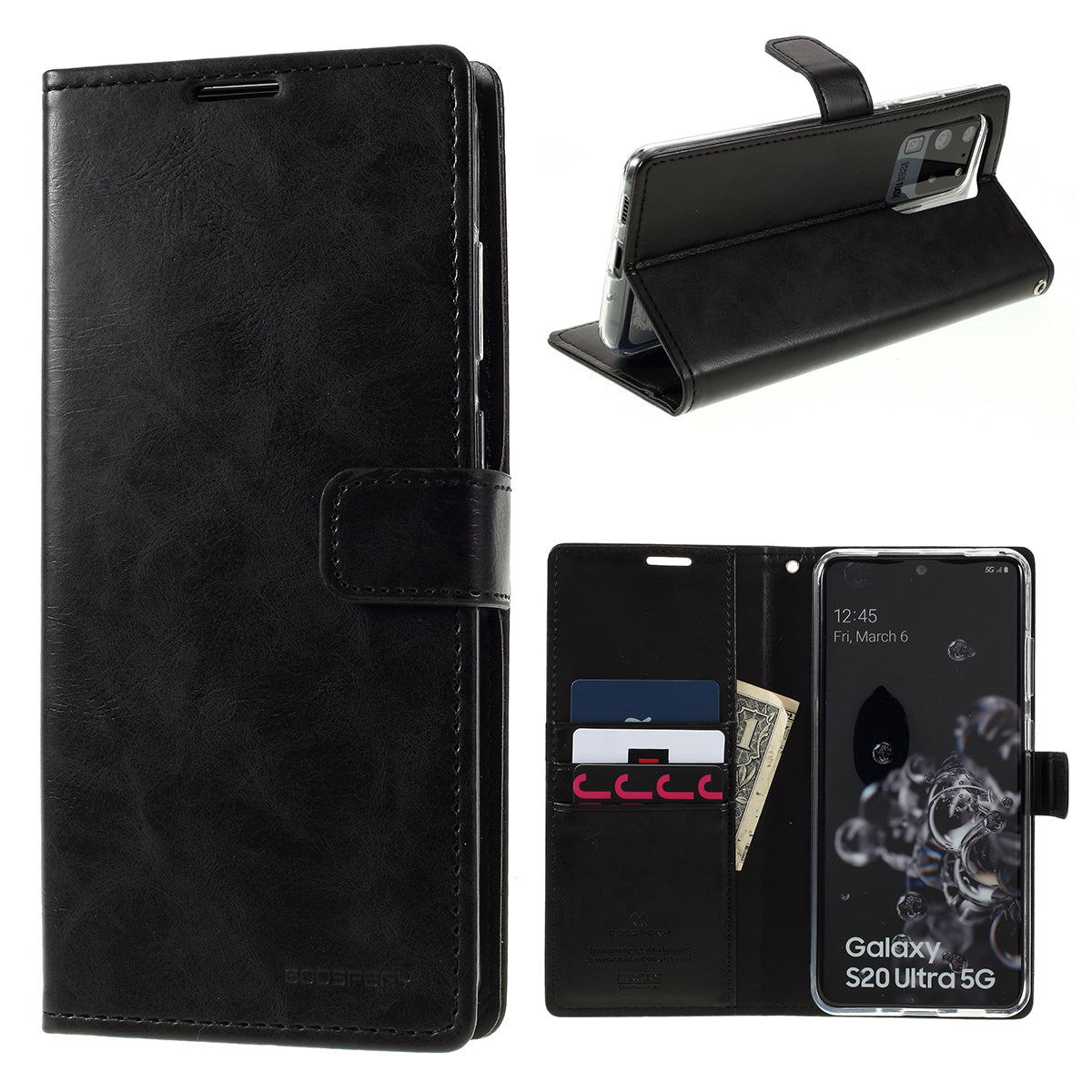 MERCURY GOOSPERY Blue Moon Wallet Leather Mobile Cover for Samsung Galaxy S20 Ultra - Black