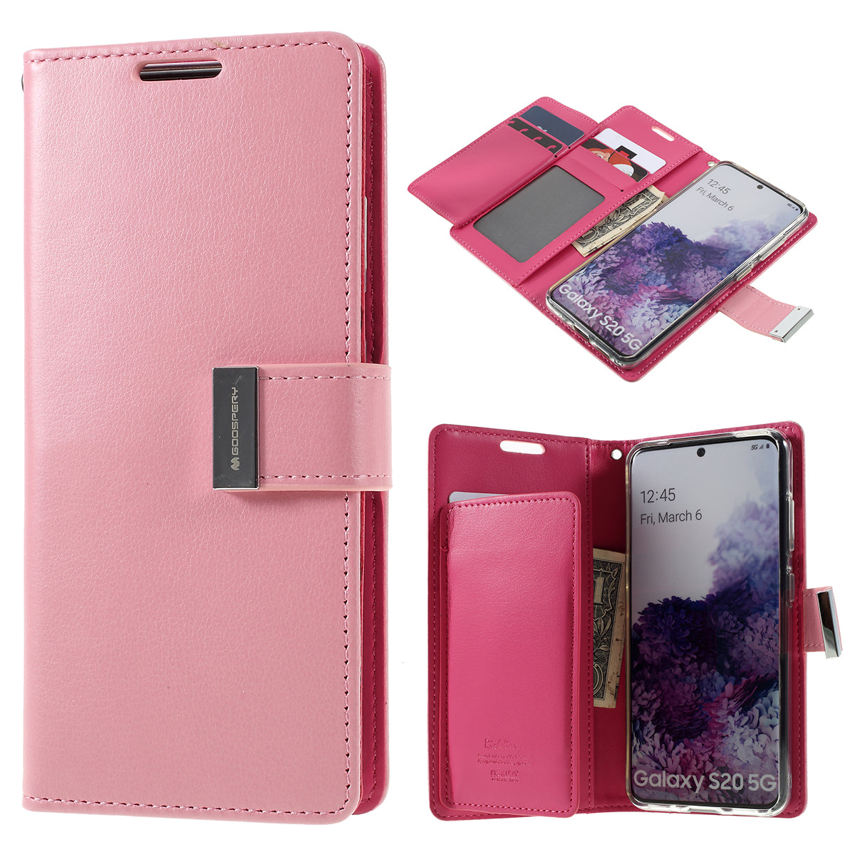 MERCURY GOOSPERY Rich Diary Leather Wallet Phone Casing for Samsung Galaxy S20 4G/S20 5G - Pink