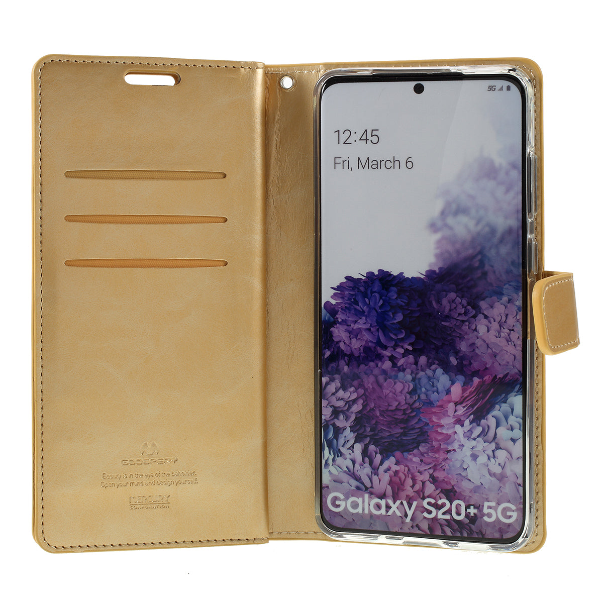 MERCURY GOOSPERY Mansoor Series Wallet Style Leather Cover Case for Samsung Galaxy S20 Plus / S20 Plus 5G - Gold