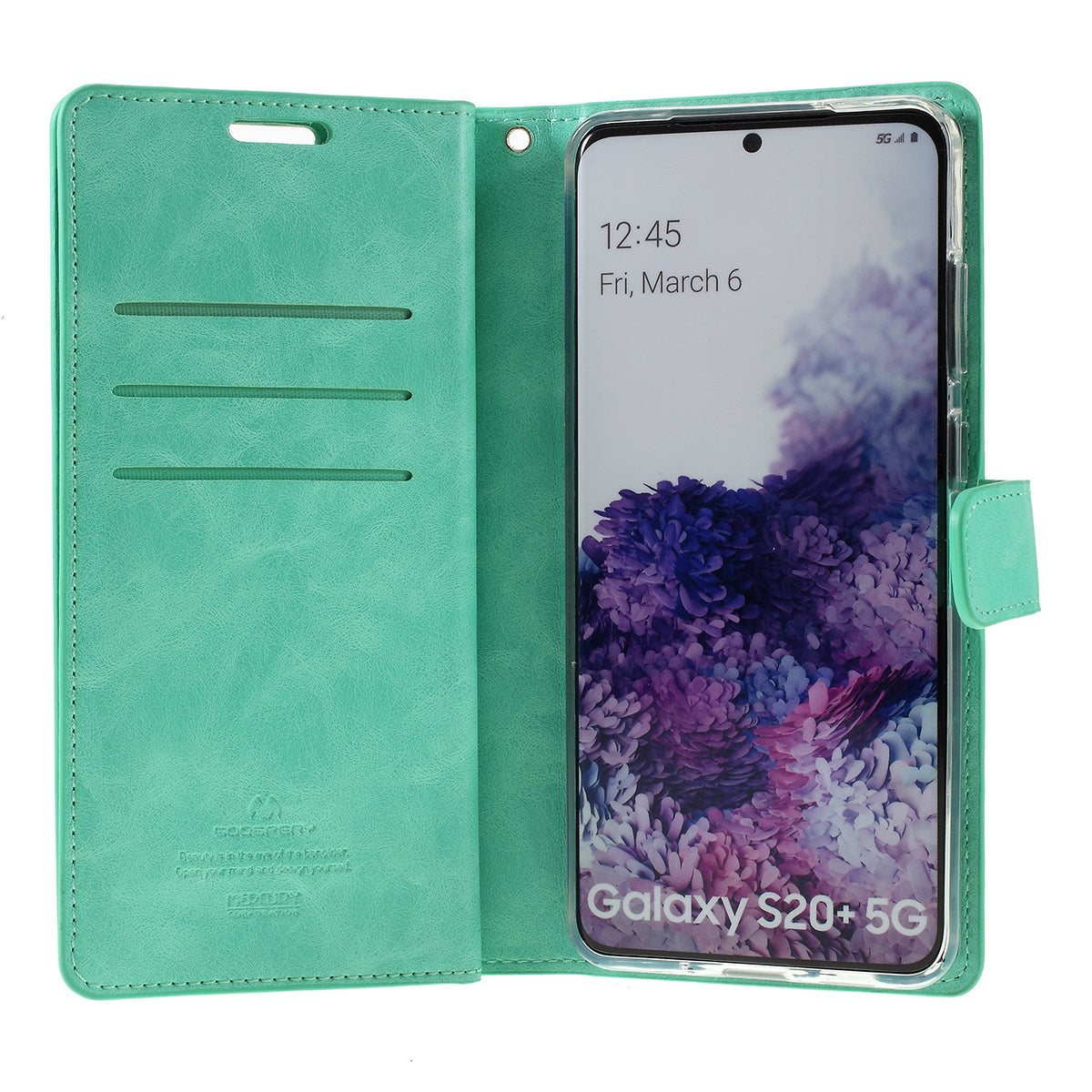 MERCURY GOOSPERY Mansoor Series Wallet Style Leather Cover Case for Samsung Galaxy S20 Plus / S20 Plus 5G - Cyan