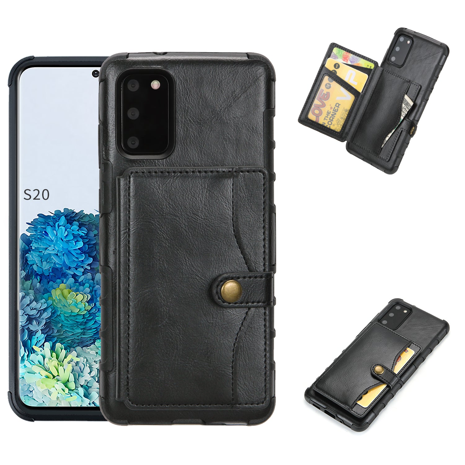 Retro Card Slots Wallet PU Leather Coated TPU Cover for Samsung Galaxy S20 4G/S20 5G - Black