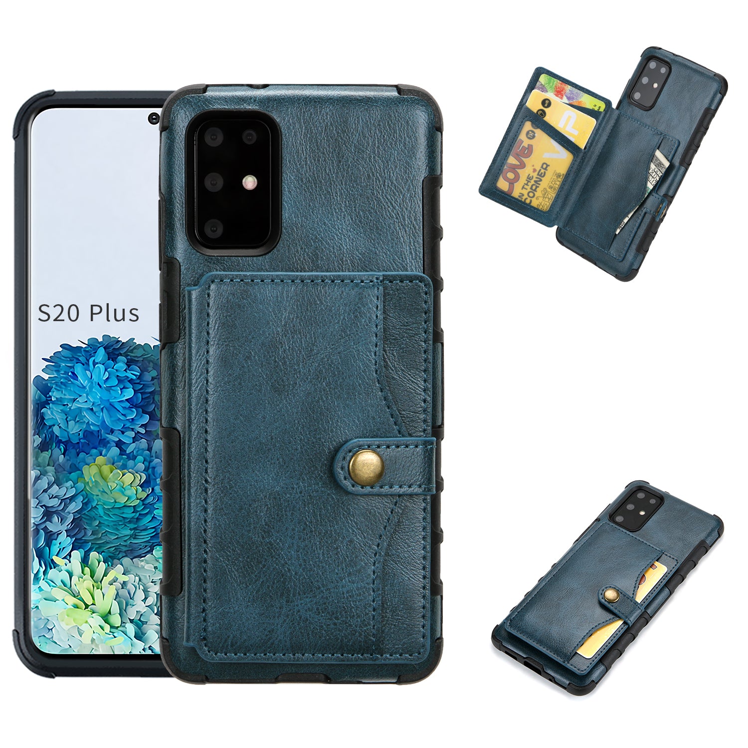 Retro Card Slots Wallet PU Leather Coated TPU Cover for Samsung Galaxy S20 Plus/S20 Plus 5G - Blue