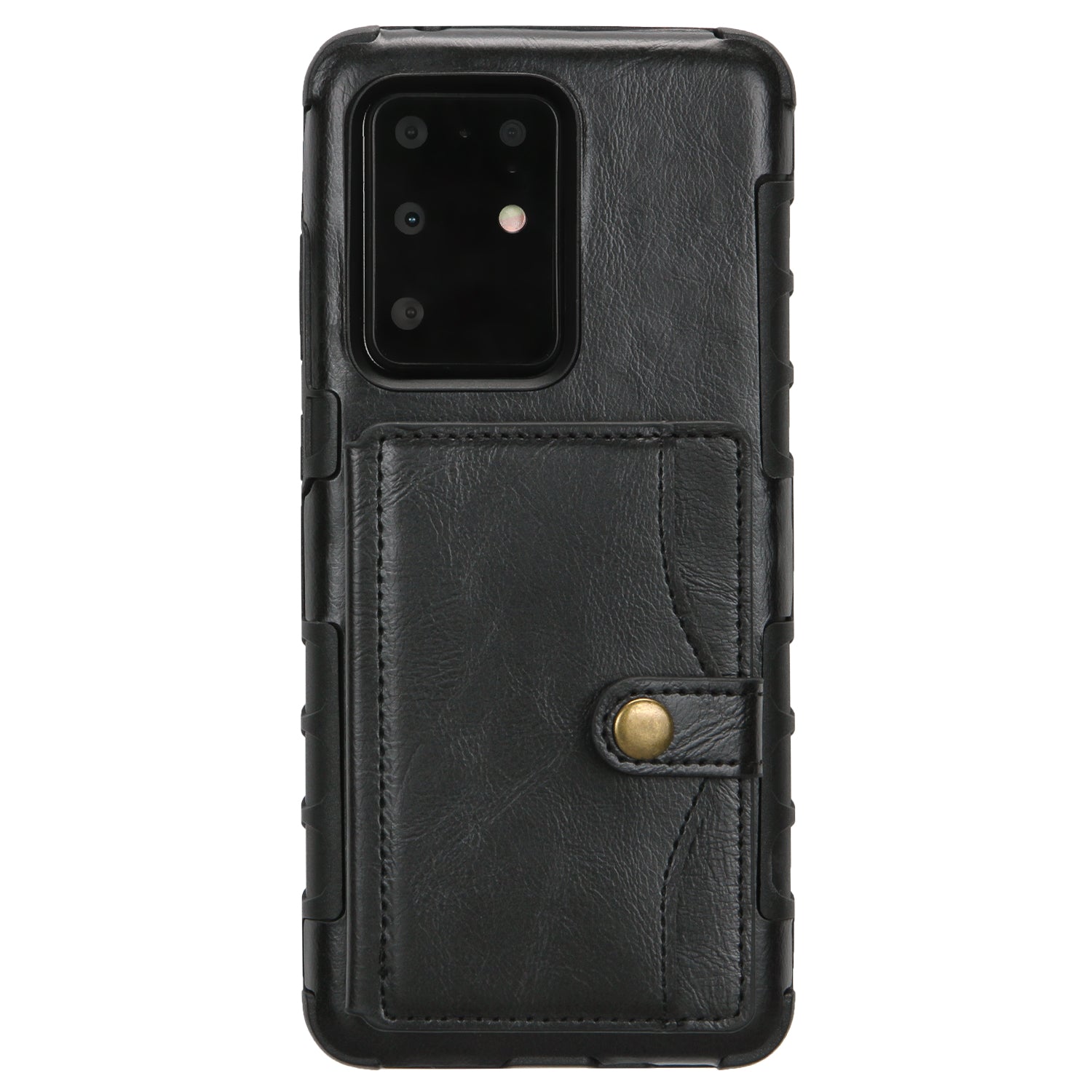 Card Slot Wallet Phone Case Retro PU Leather Coated TPU Cover for Samsung Galaxy S20 Ultra - Black