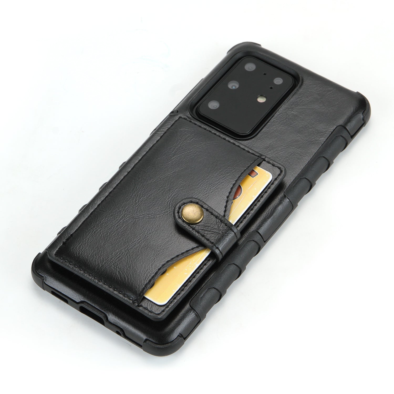 Card Slot Wallet Phone Case Retro PU Leather Coated TPU Cover for Samsung Galaxy S20 Ultra - Black