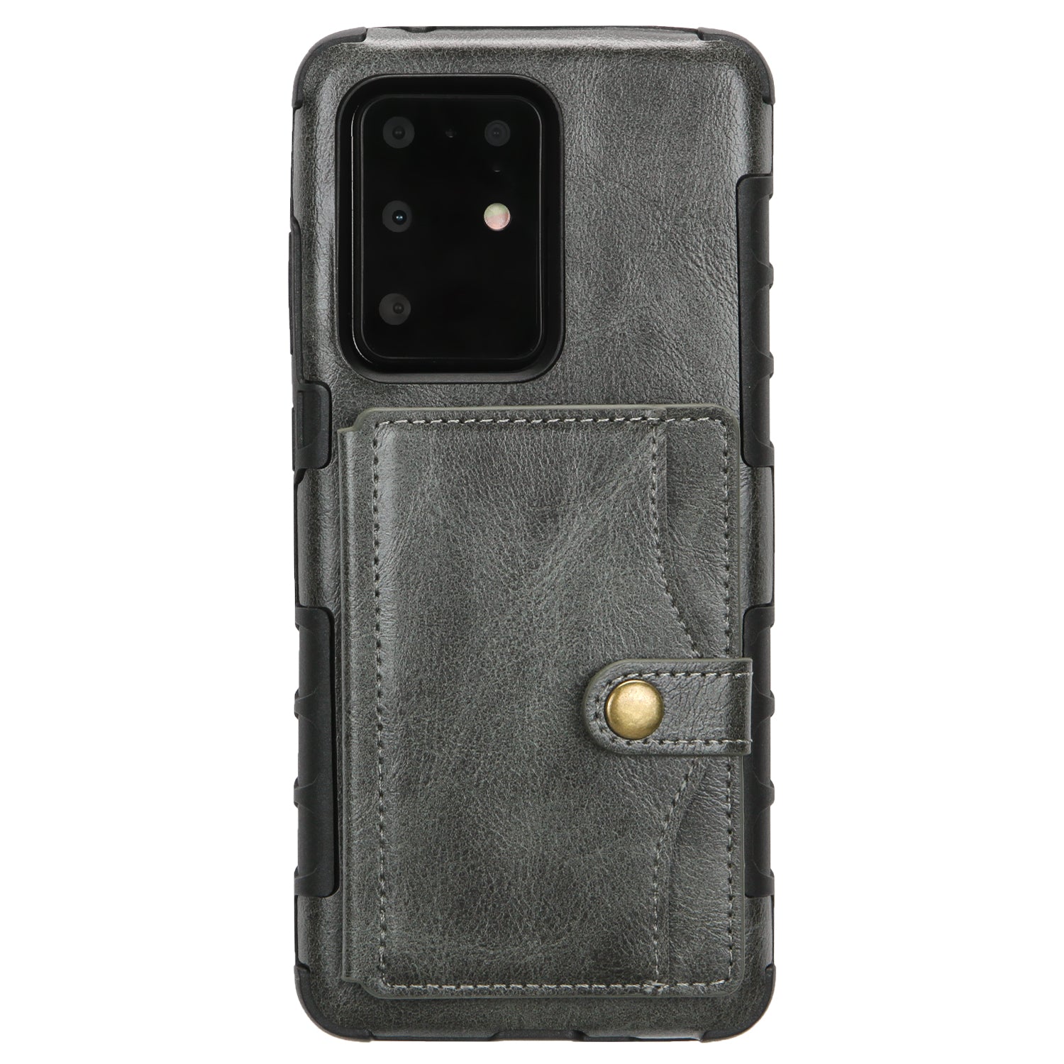 Card Slot Wallet Phone Case Retro PU Leather Coated TPU Cover for Samsung Galaxy S20 Ultra - Grey