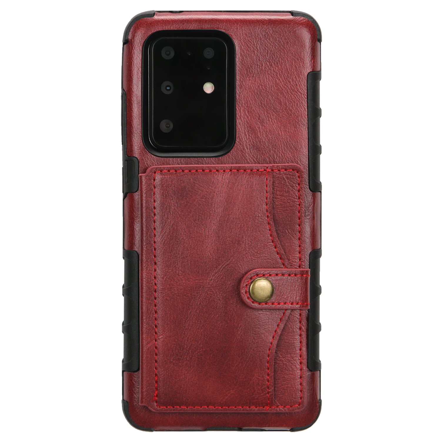 Card Slot Wallet Phone Case Retro PU Leather Coated TPU Cover for Samsung Galaxy S20 Ultra - Red