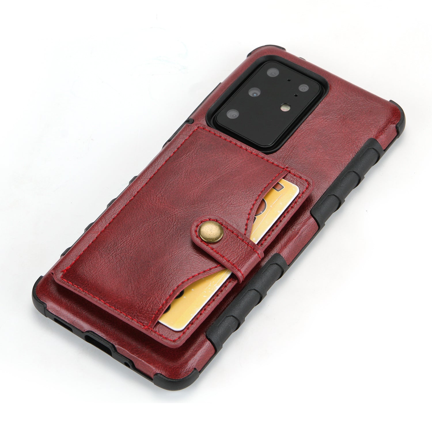 Card Slot Wallet Phone Case Retro PU Leather Coated TPU Cover for Samsung Galaxy S20 Ultra - Red