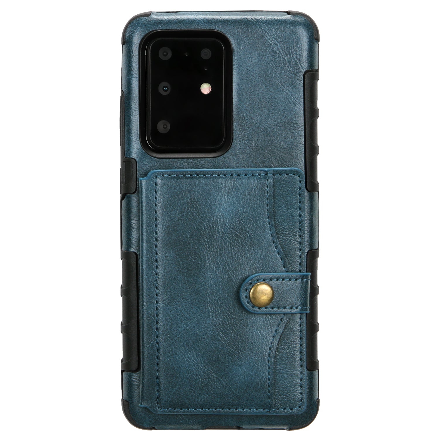 Card Slot Wallet Phone Case Retro PU Leather Coated TPU Cover for Samsung Galaxy S20 Ultra - Blue