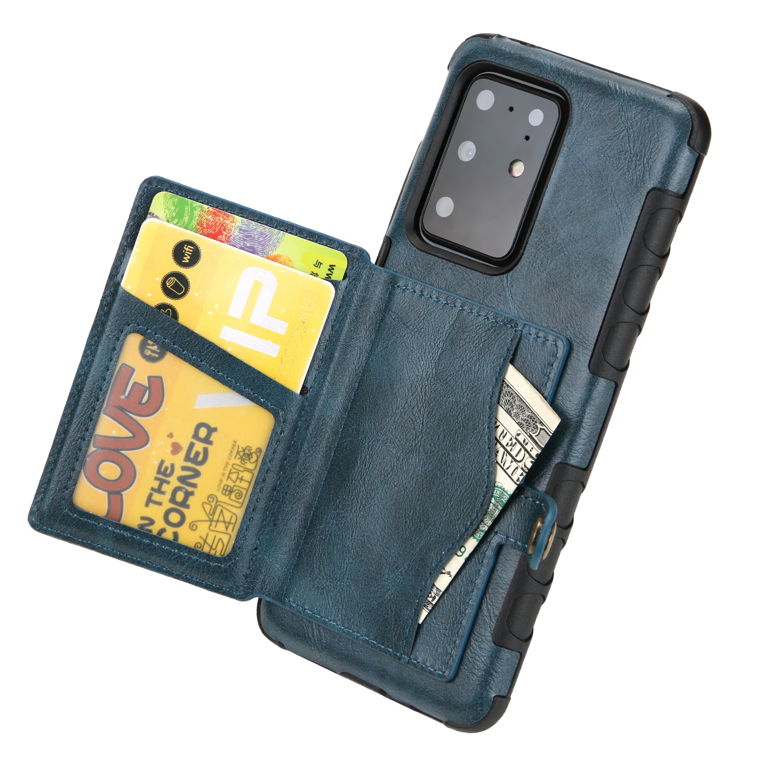 Card Slot Wallet Phone Case Retro PU Leather Coated TPU Cover for Samsung Galaxy S20 Ultra - Blue