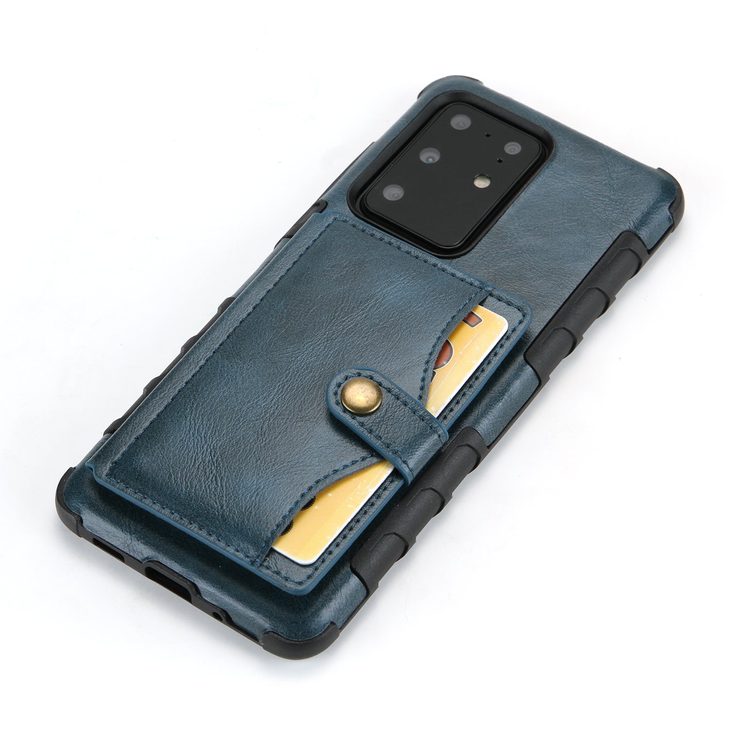 Card Slot Wallet Phone Case Retro PU Leather Coated TPU Cover for Samsung Galaxy S20 Ultra - Blue