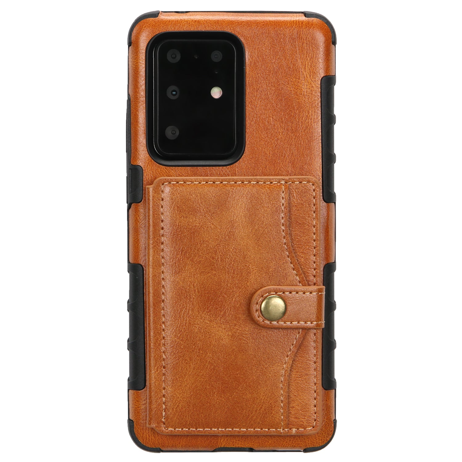 Card Slot Wallet Phone Case Retro PU Leather Coated TPU Cover for Samsung Galaxy S20 Ultra - Brown