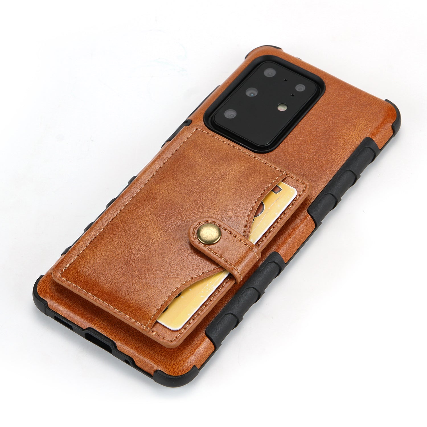 Card Slot Wallet Phone Case Retro PU Leather Coated TPU Cover for Samsung Galaxy S20 Ultra - Brown