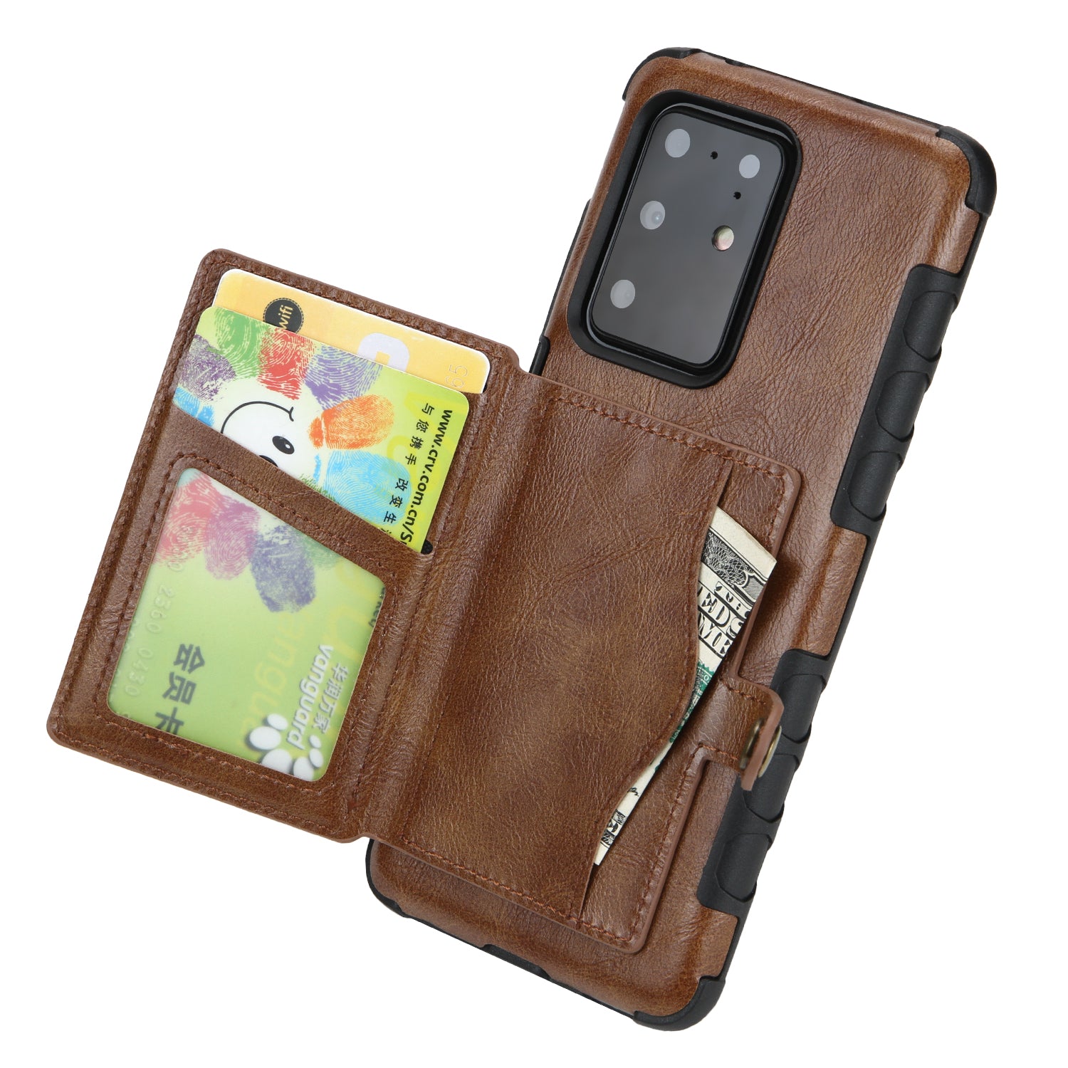 Card Slot Wallet Phone Case Retro PU Leather Coated TPU Cover for Samsung Galaxy S20 Ultra - Coffee