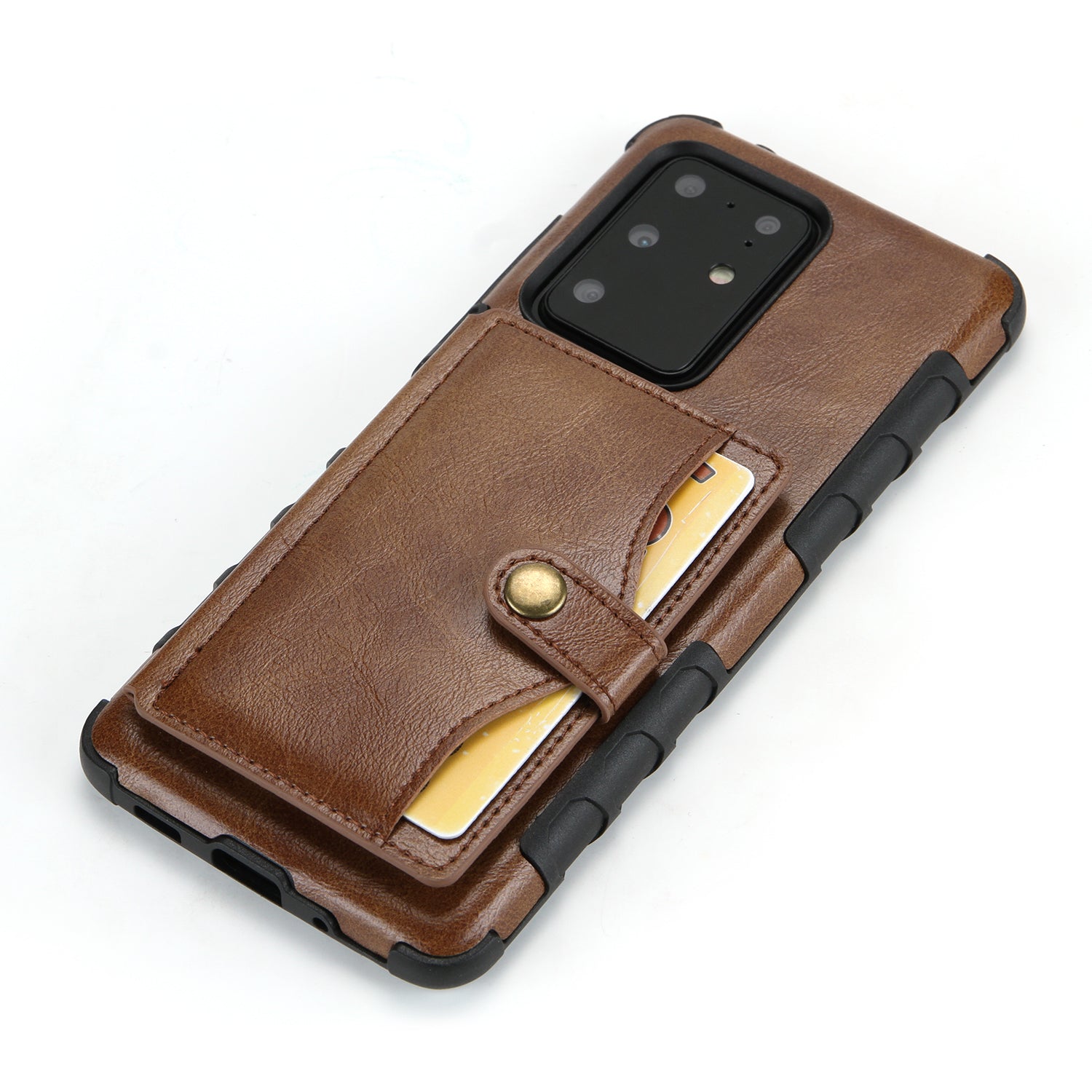 Card Slot Wallet Phone Case Retro PU Leather Coated TPU Cover for Samsung Galaxy S20 Ultra - Coffee