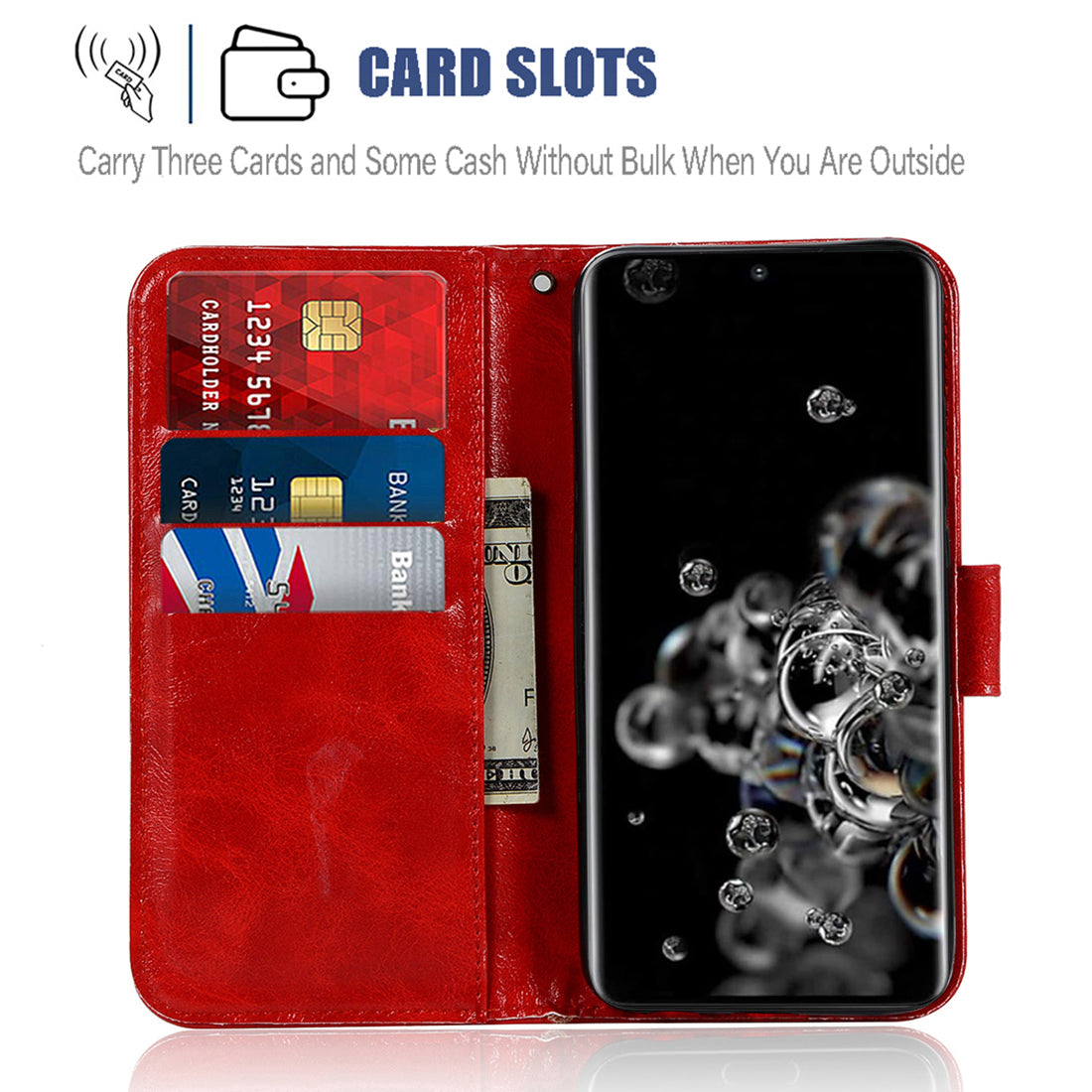 Premium Vintage Leather Wallet Case for Samsung Galaxy S20 Ultra - Red