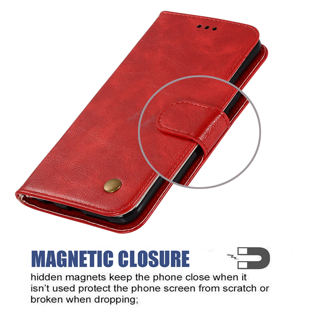 Premium Vintage Leather Wallet Case for Samsung Galaxy S20 Ultra - Red