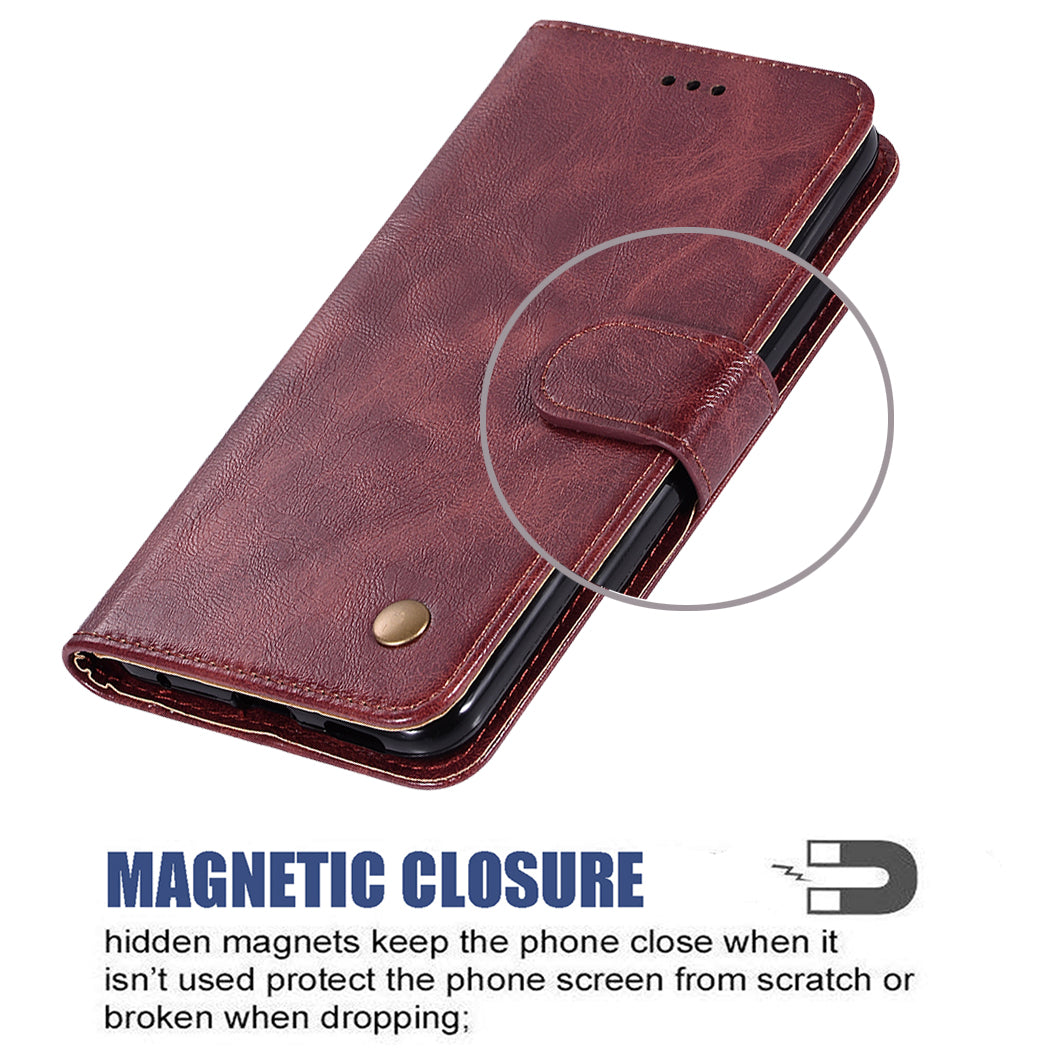 Premium Vintage Leather Wallet Case for Samsung Galaxy S20 Ultra - Wine Red