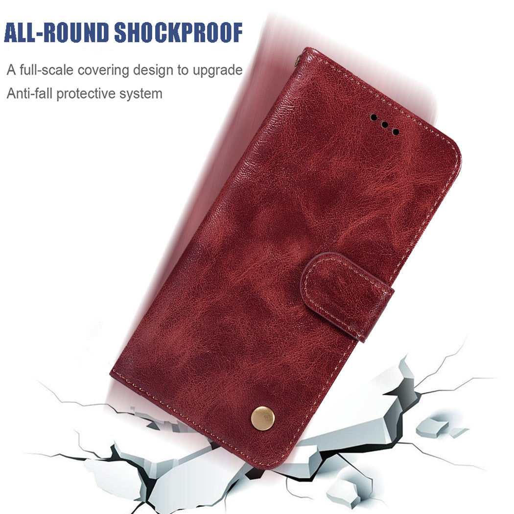 Premium Vintage Leather Wallet Case for Samsung Galaxy S20 Ultra - Wine Red