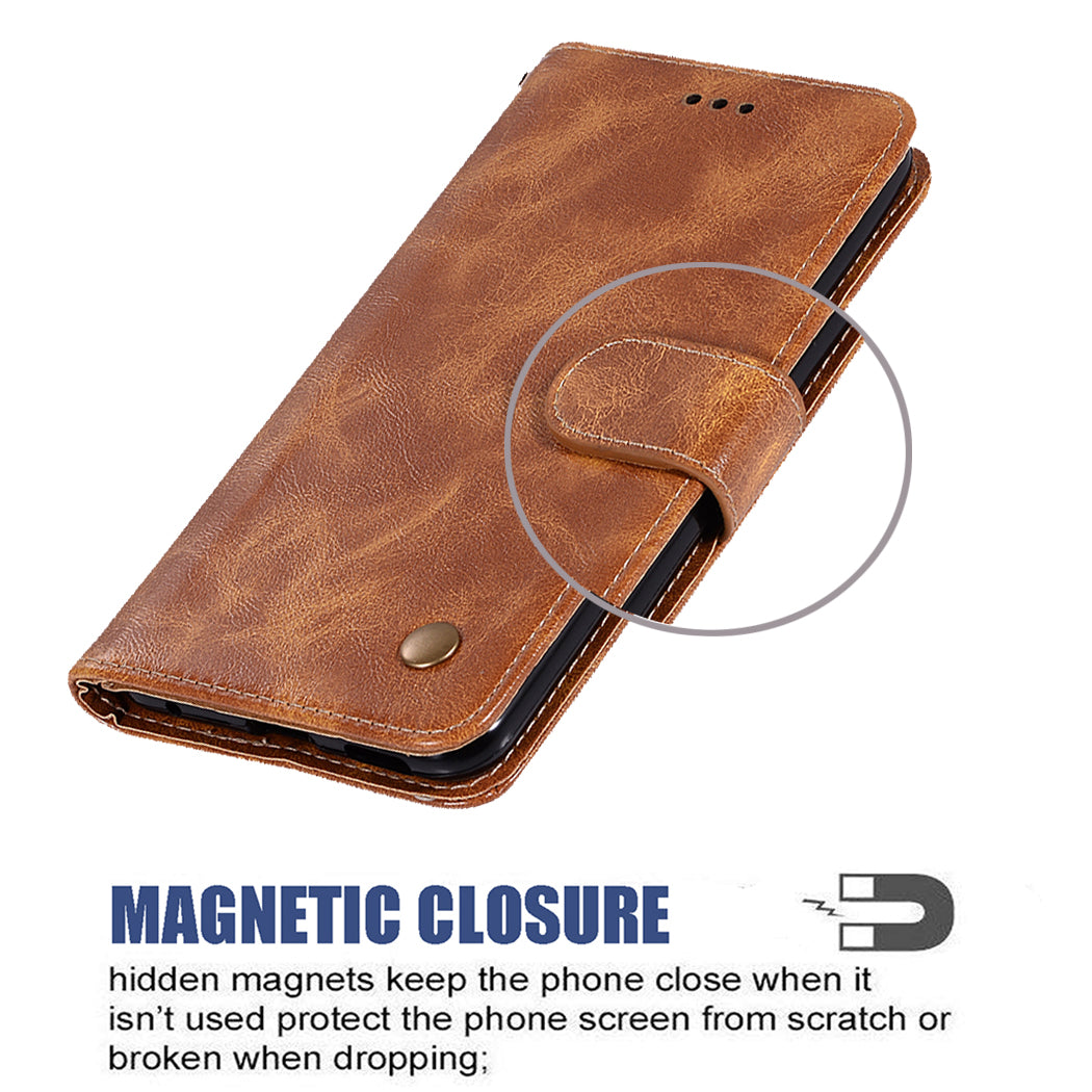 Premium Vintage Leather Wallet Case for Samsung Galaxy S20 Ultra - Brown