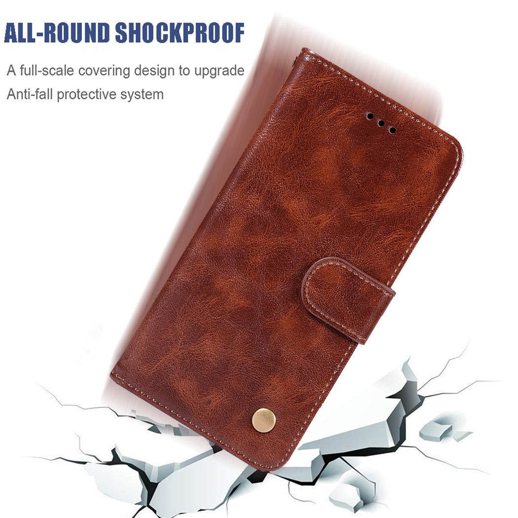 Premium Vintage Leather Wallet Case for Samsung Galaxy S20 Ultra - Coffee