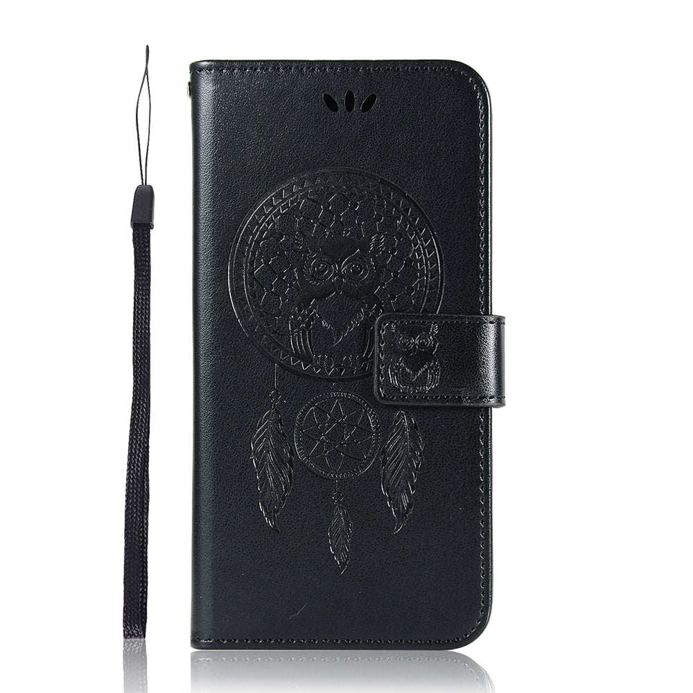 Imprinted Dream Catcher Owl Leather Wallet Case for Samsung Galaxy S20 Ultra - Black