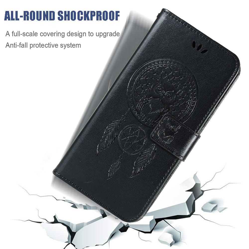 Imprinted Dream Catcher Owl Leather Wallet Case for Samsung Galaxy S20 Ultra - Black