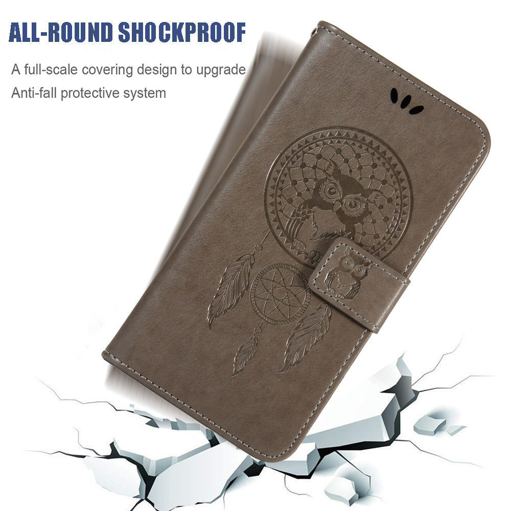 Imprinted Dream Catcher Owl Leather Wallet Case for Samsung Galaxy S20 Ultra - Grey