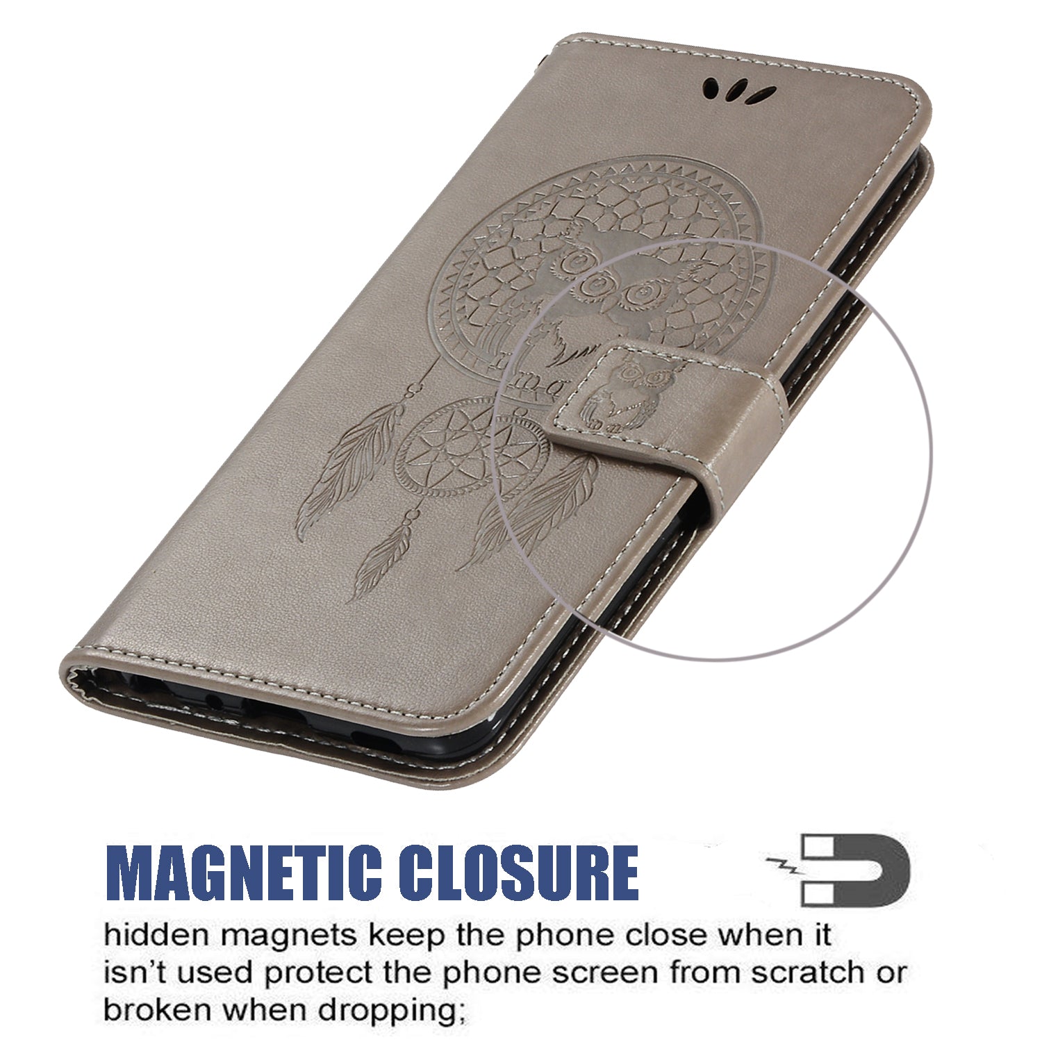 Imprinted Dream Catcher Owl Leather Wallet Case for Samsung Galaxy S20 Ultra - Grey