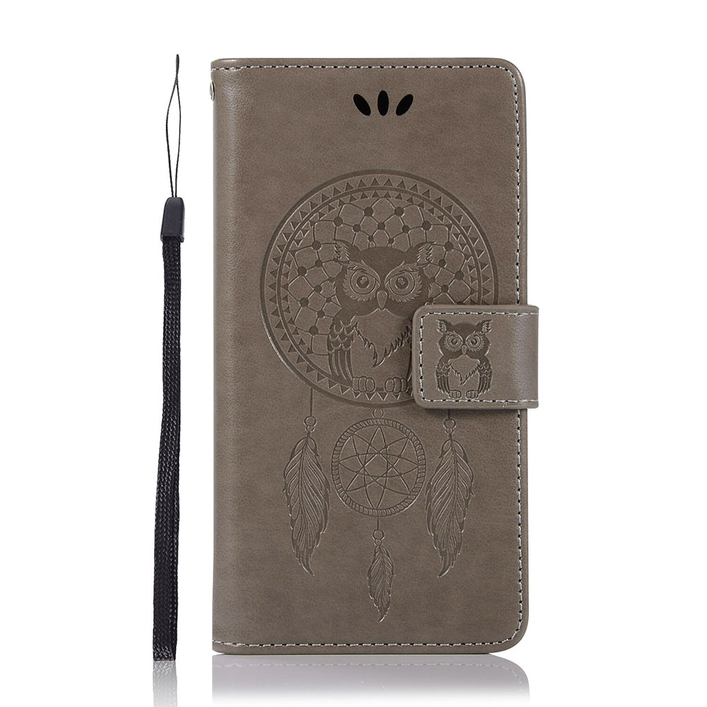 Imprinted Dream Catcher Owl Leather Wallet Case for Samsung Galaxy S20 Ultra - Grey