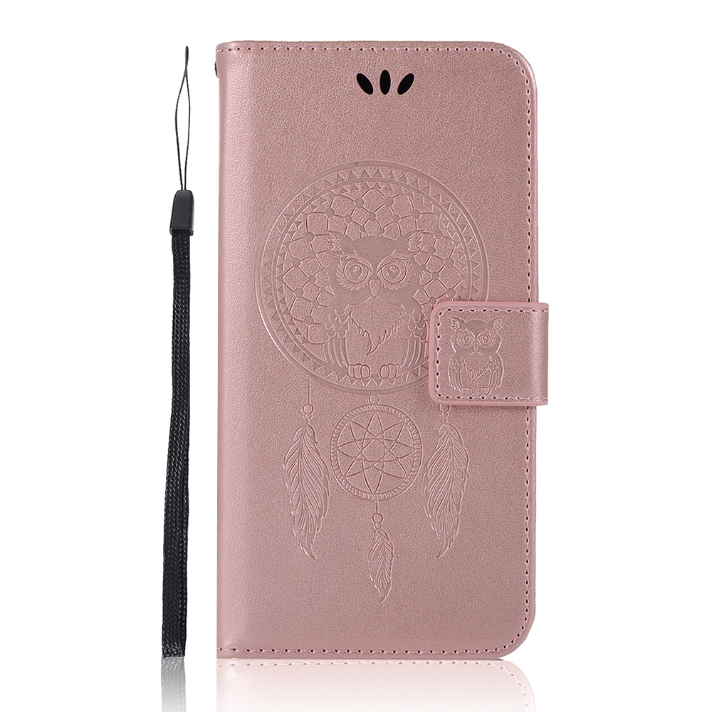 Imprinted Dream Catcher Owl Leather Wallet Case for Samsung Galaxy S20 Ultra - Rose Gold