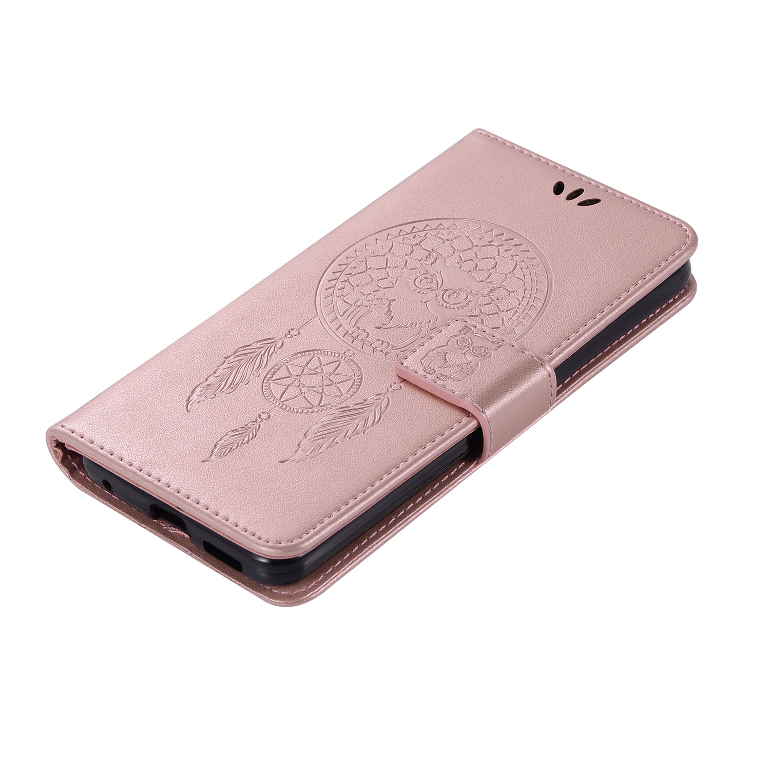 Imprinted Dream Catcher Owl Leather Wallet Case for Samsung Galaxy S20 Ultra - Rose Gold