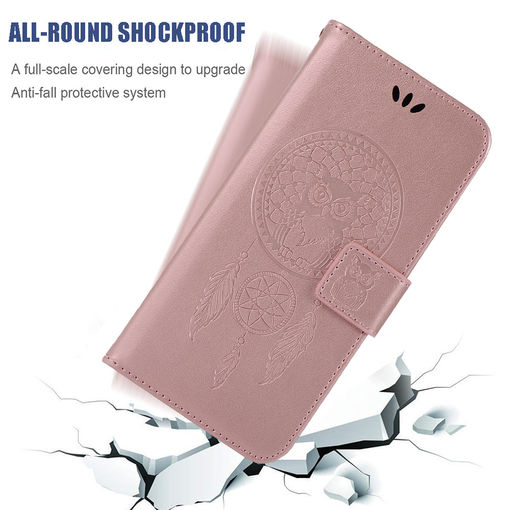 Imprinted Dream Catcher Owl Leather Wallet Case for Samsung Galaxy S20 Ultra - Rose Gold