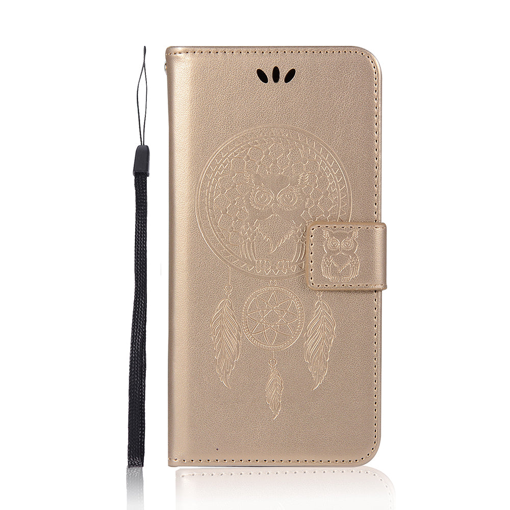 Imprinted Dream Catcher Owl Leather Wallet Case for Samsung Galaxy S20 Ultra - Gold