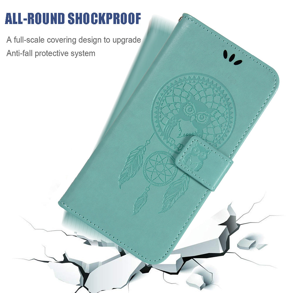 Imprinted Dream Catcher Owl Leather Wallet Case for Samsung Galaxy S20 Ultra - Green