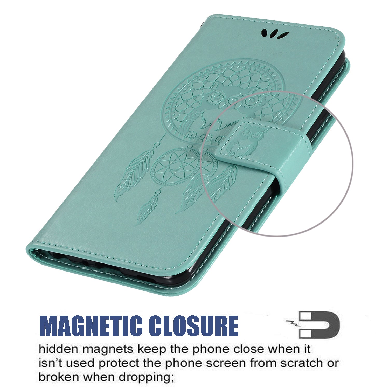 Imprinted Dream Catcher Owl Leather Wallet Case for Samsung Galaxy S20 Ultra - Green