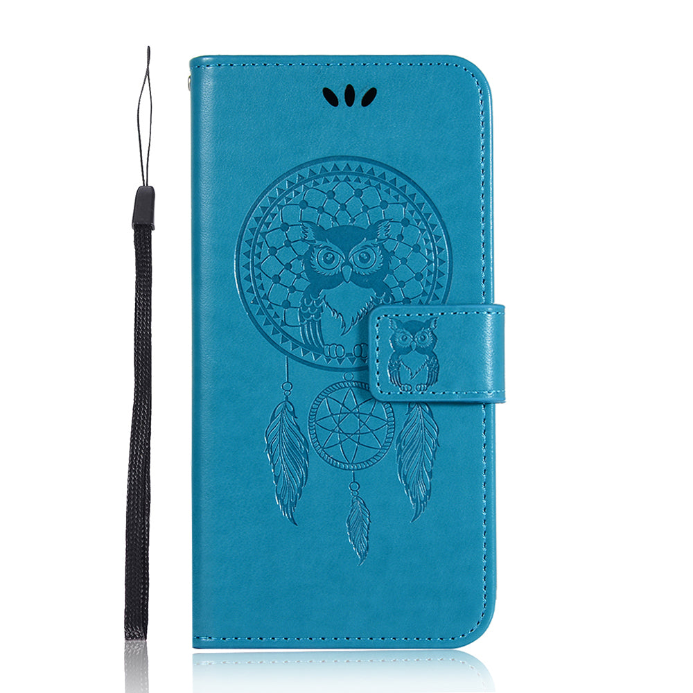 Imprinted Dream Catcher Owl Leather Wallet Case for Samsung Galaxy S20 Ultra - Blue