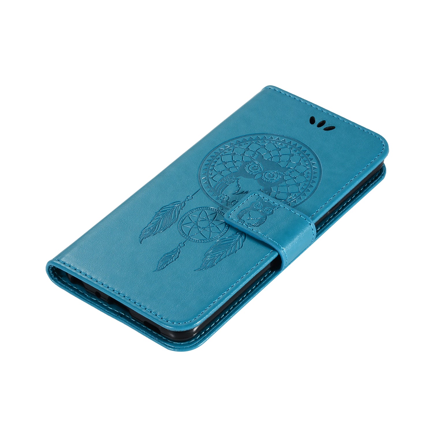 Imprinted Dream Catcher Owl Leather Wallet Case for Samsung Galaxy S20 Ultra - Blue