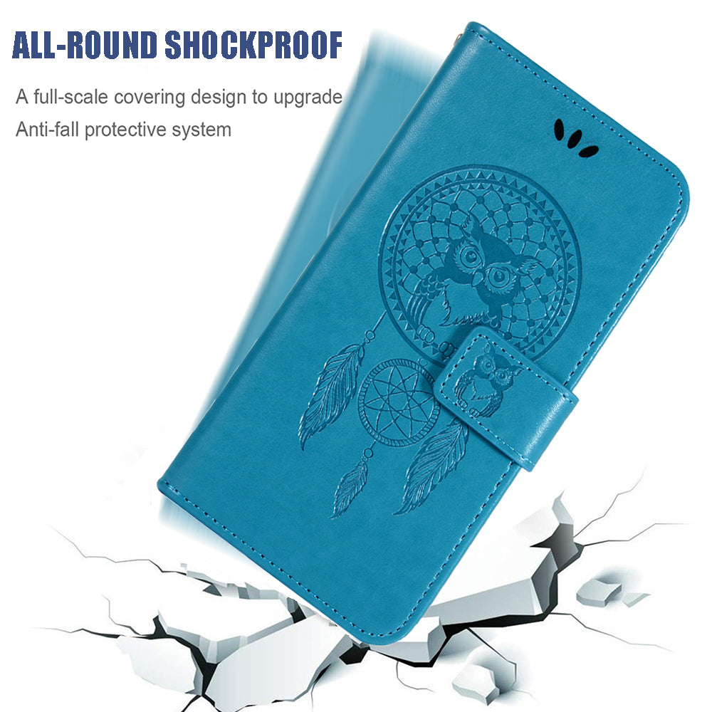 Imprinted Dream Catcher Owl Leather Wallet Case for Samsung Galaxy S20 Ultra - Blue