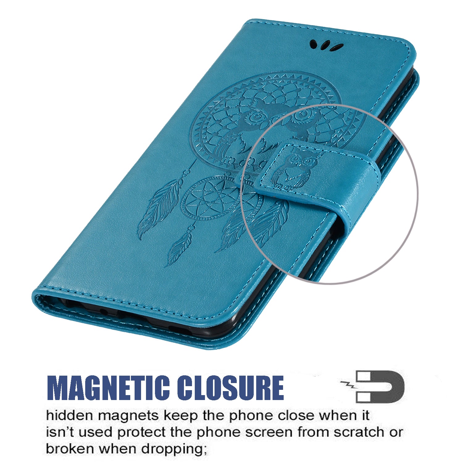 Imprinted Dream Catcher Owl Leather Wallet Case for Samsung Galaxy S20 Ultra - Blue