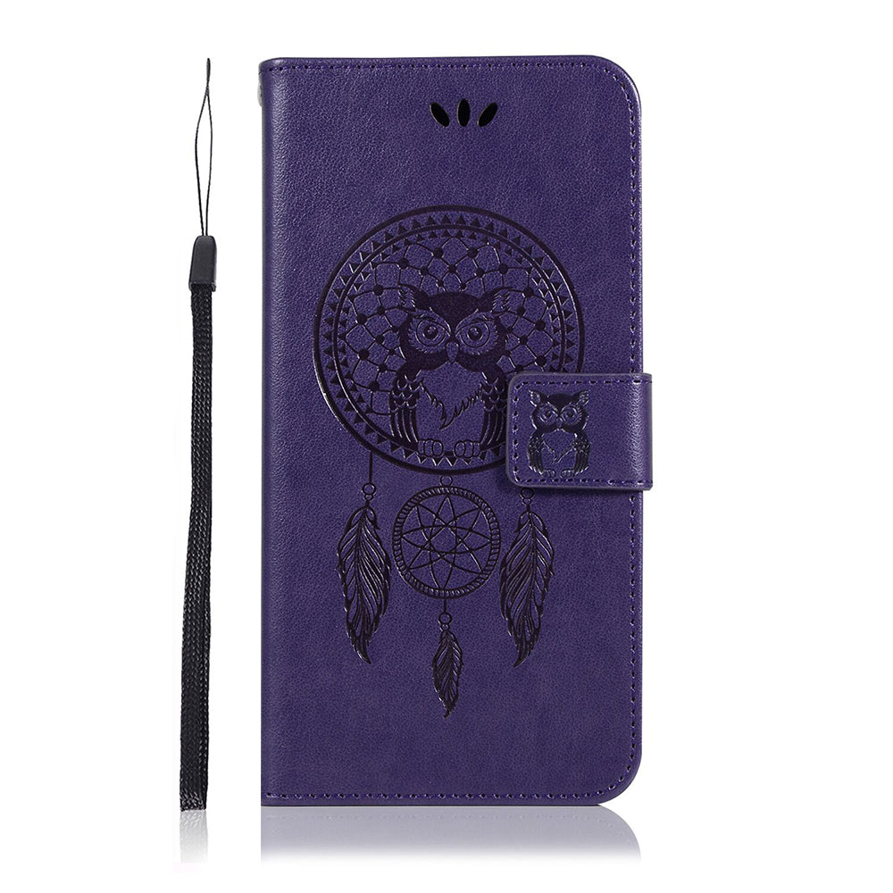 Imprinted Dream Catcher Owl Leather Wallet Case for Samsung Galaxy S20 Ultra - Purple