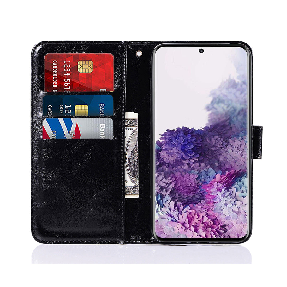 Premium Vintage Leather Wallet Phone Case for Samsung Galaxy S20 4G/S20 5G - Black