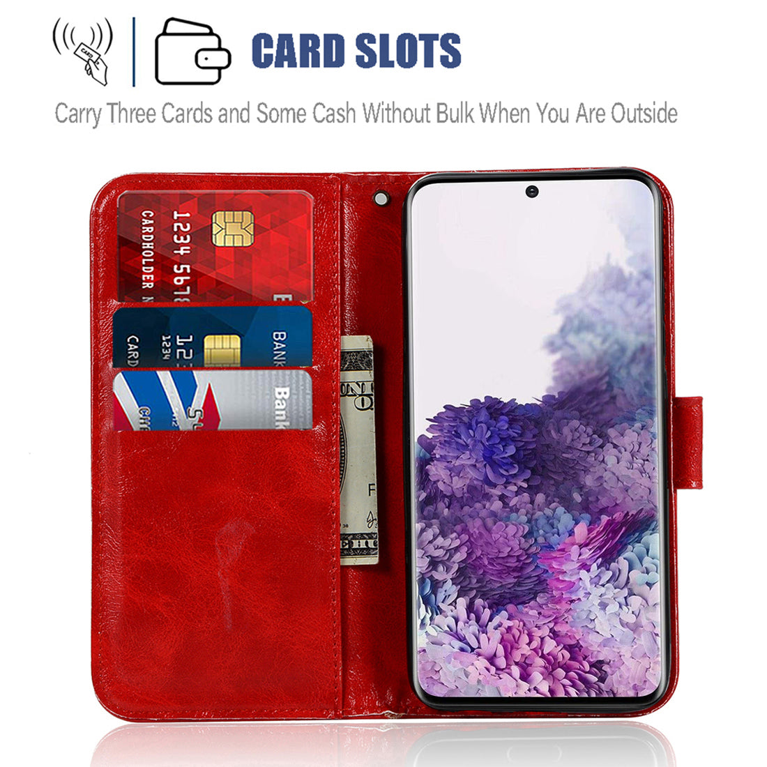 Premium Vintage Leather Wallet Phone Case for Samsung Galaxy S20 4G/S20 5G - Red