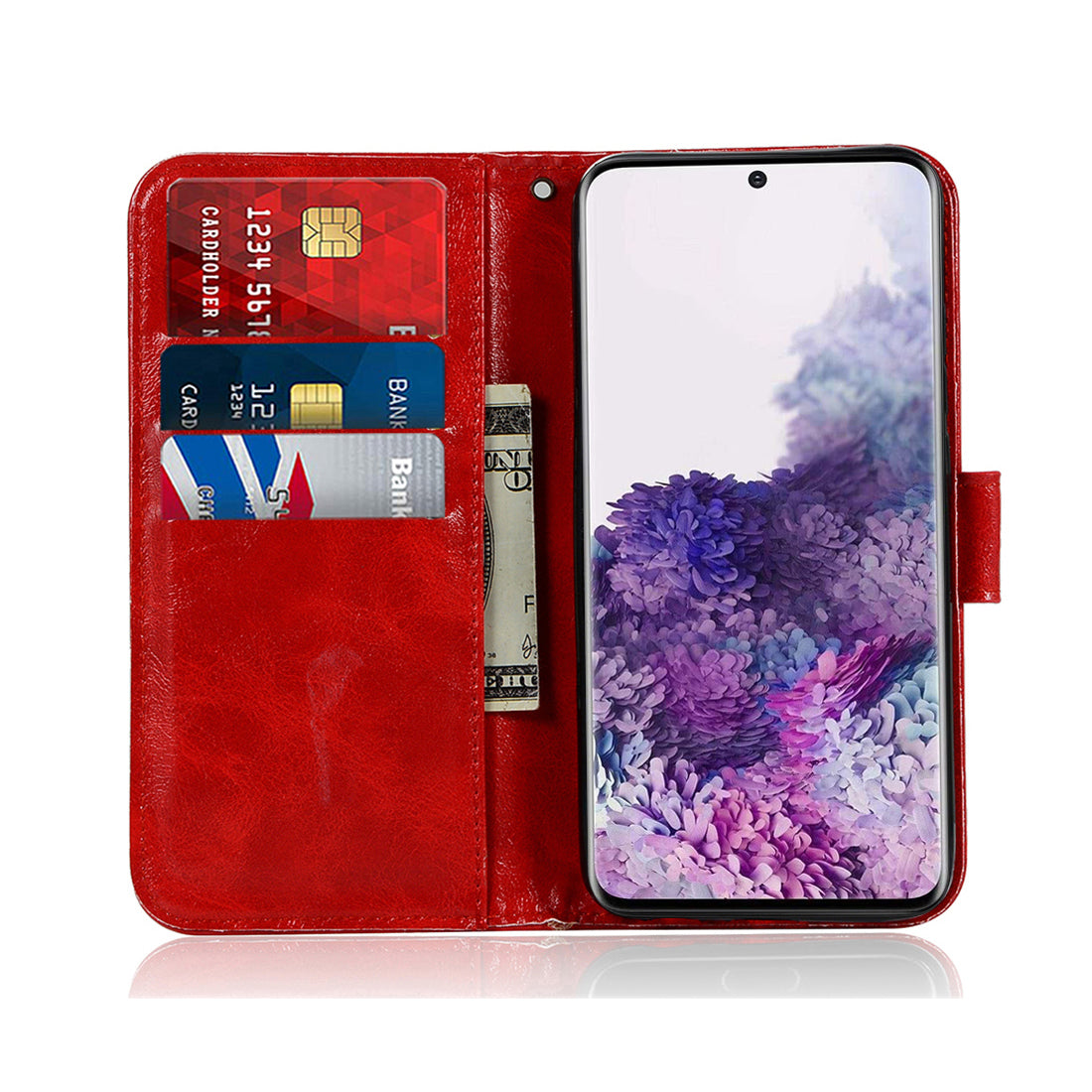 Premium Vintage Leather Wallet Phone Case for Samsung Galaxy S20 4G/S20 5G - Red